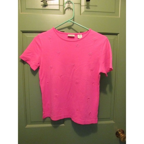 Classic Elements Petite Women's Pink Embroidered Palm Trees Blouse Size XS PET - Picture 1 of 5